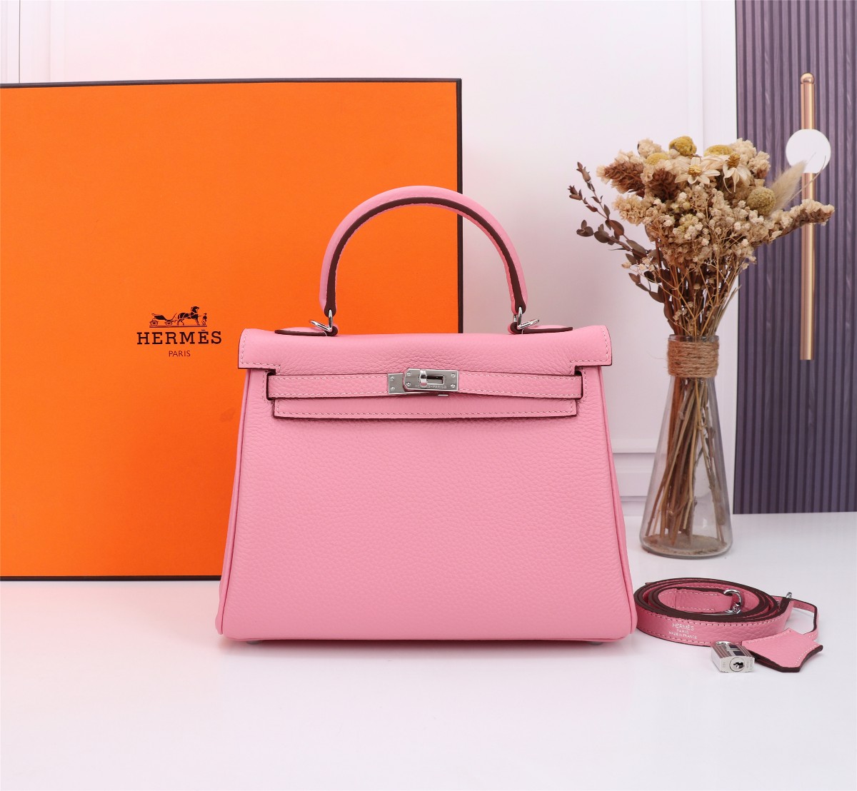 [TOP] HERMES Kelly Togo Leather 25cm - Rose Sakura & GHW/SHW