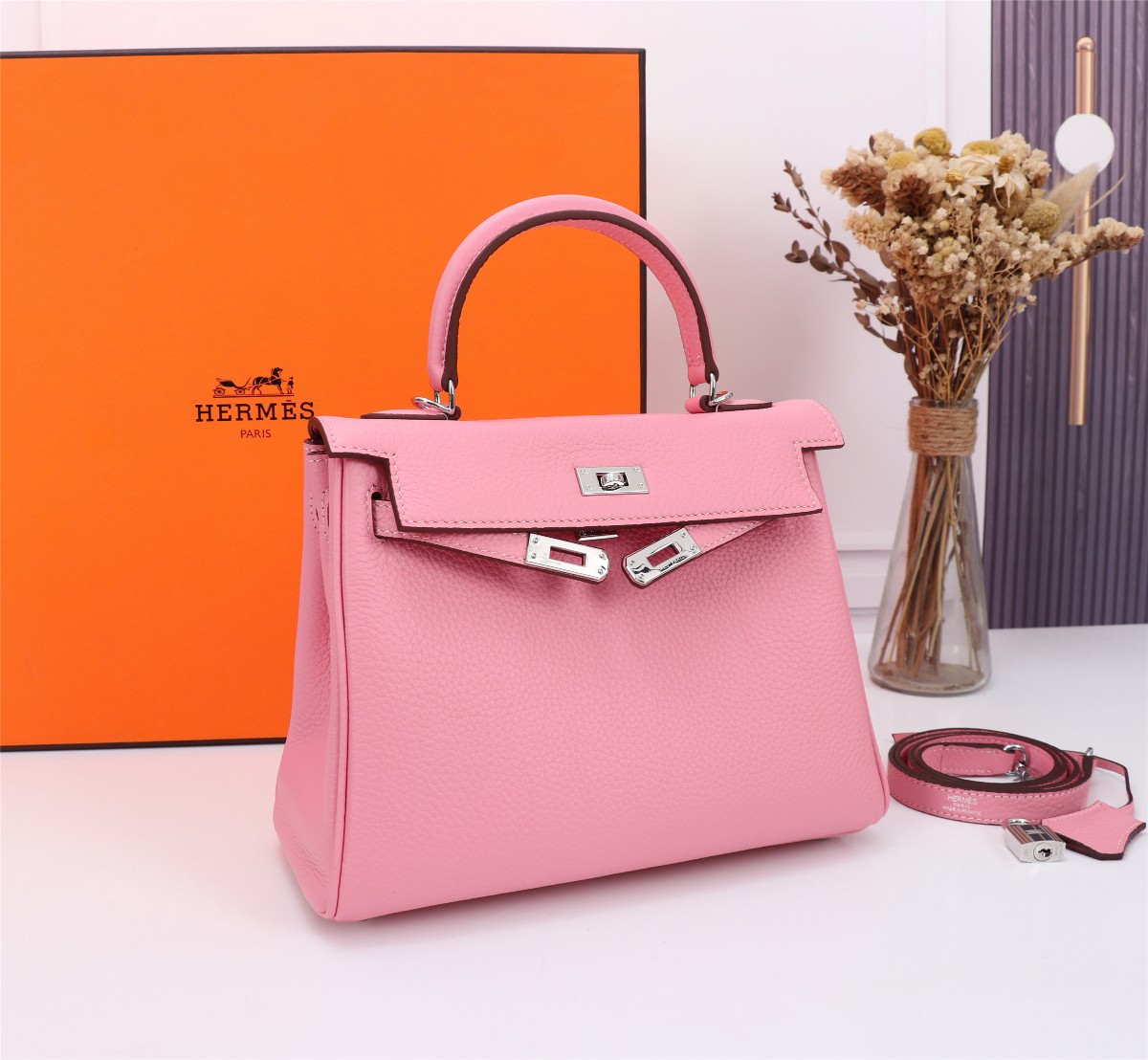 [TOP] HERMES Kelly Togo Leather 25cm - Rose Sakura & GHW/SHW