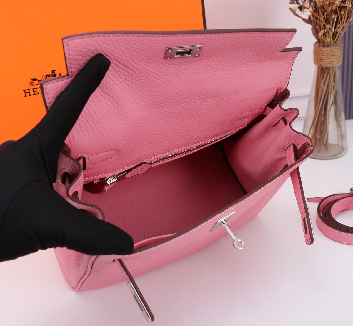 [TOP] HERMES Kelly Togo Leather 25cm - Rose Sakura & GHW/SHW