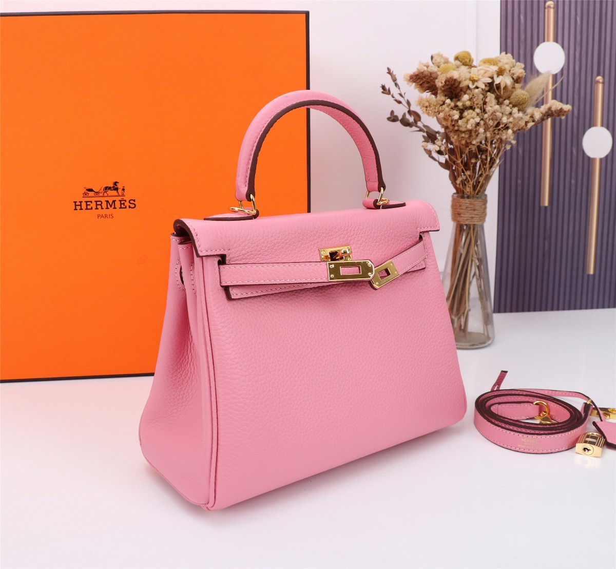 [TOP] HERMES Kelly Togo Leather 25cm - Rose Sakura & GHW/SHW