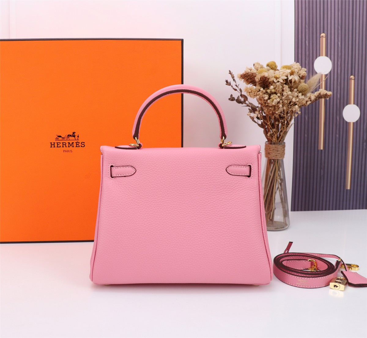 [TOP] HERMES Kelly Togo Leather 25cm - Rose Sakura & GHW/SHW