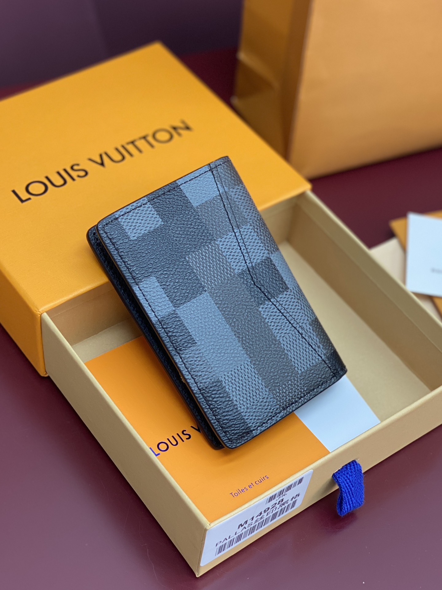 [TOP] Louis Vuitton LV Damier Graphite Printed Card Holder Damoflage Canvas 8x11x1cm - Black