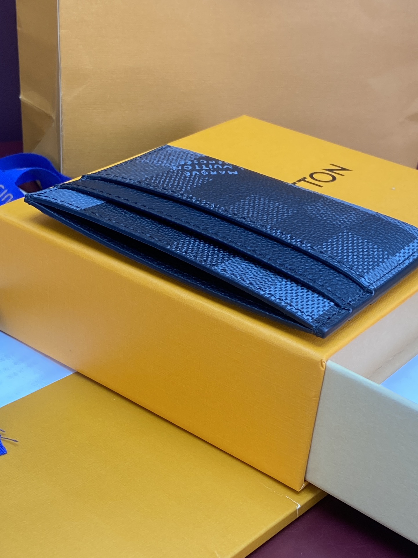 [TOP] Louis Vuitton LV Damier Graphite Printed Card Holder Damoflage Canvas 11x7x1.5cm - Black