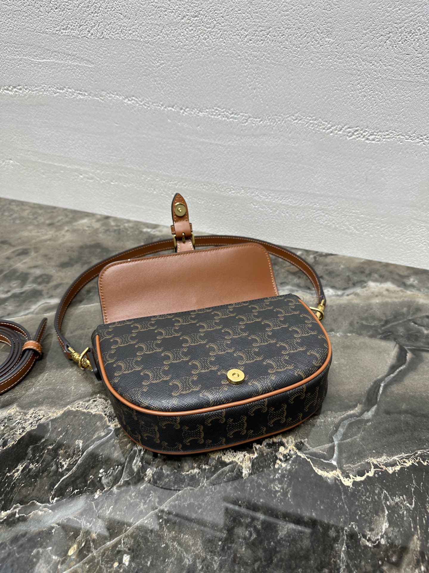 [TOP] CELINE FOLCO Printed Bag 20×14×5cm - Brown