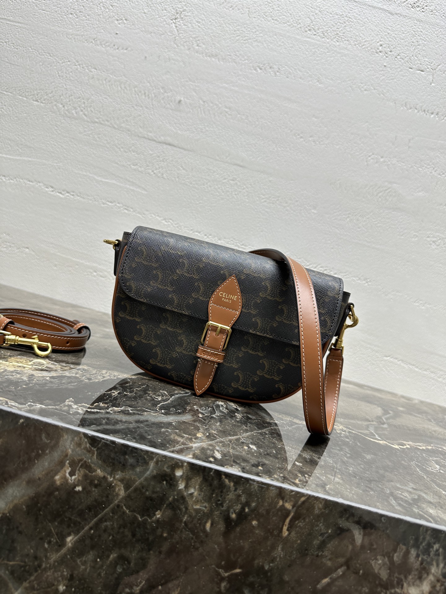 [TOP] CELINE FOLCO Printed Bag 20×14×5cm - Brown