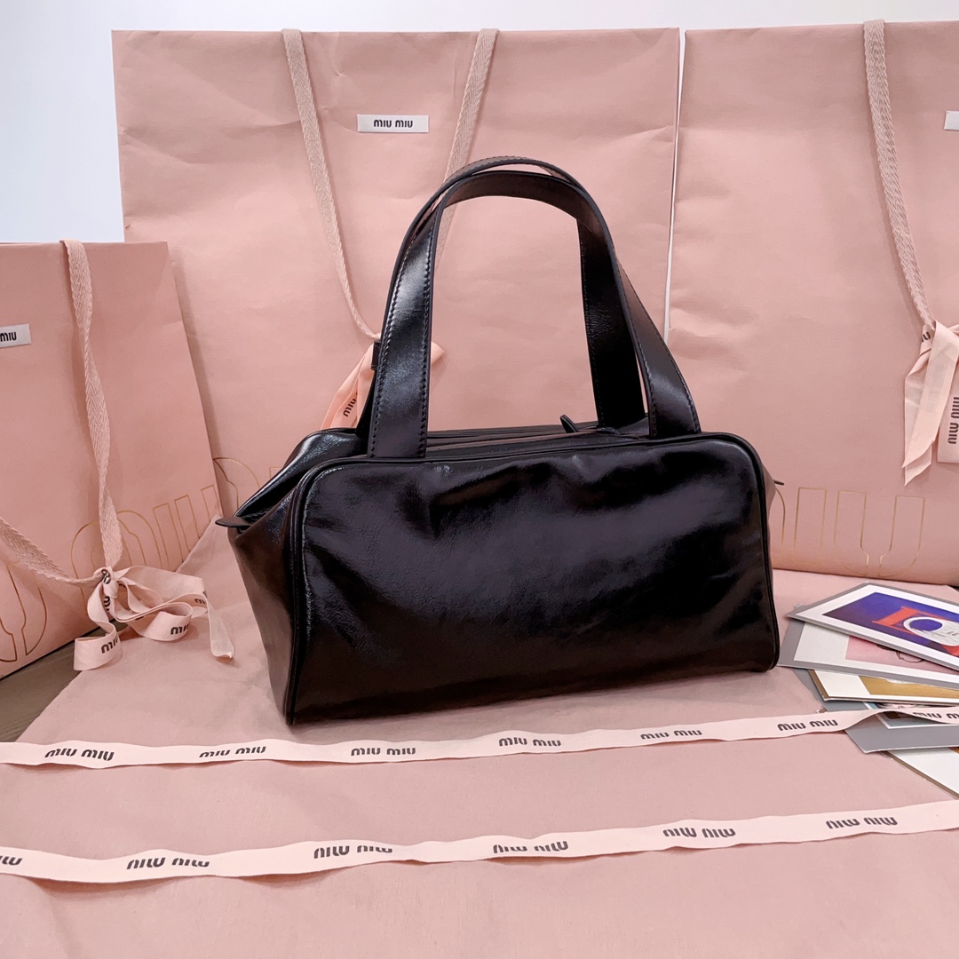 [TOP] Miu Miu Cowhide  Bowling Bag 28X15X13CM - Black