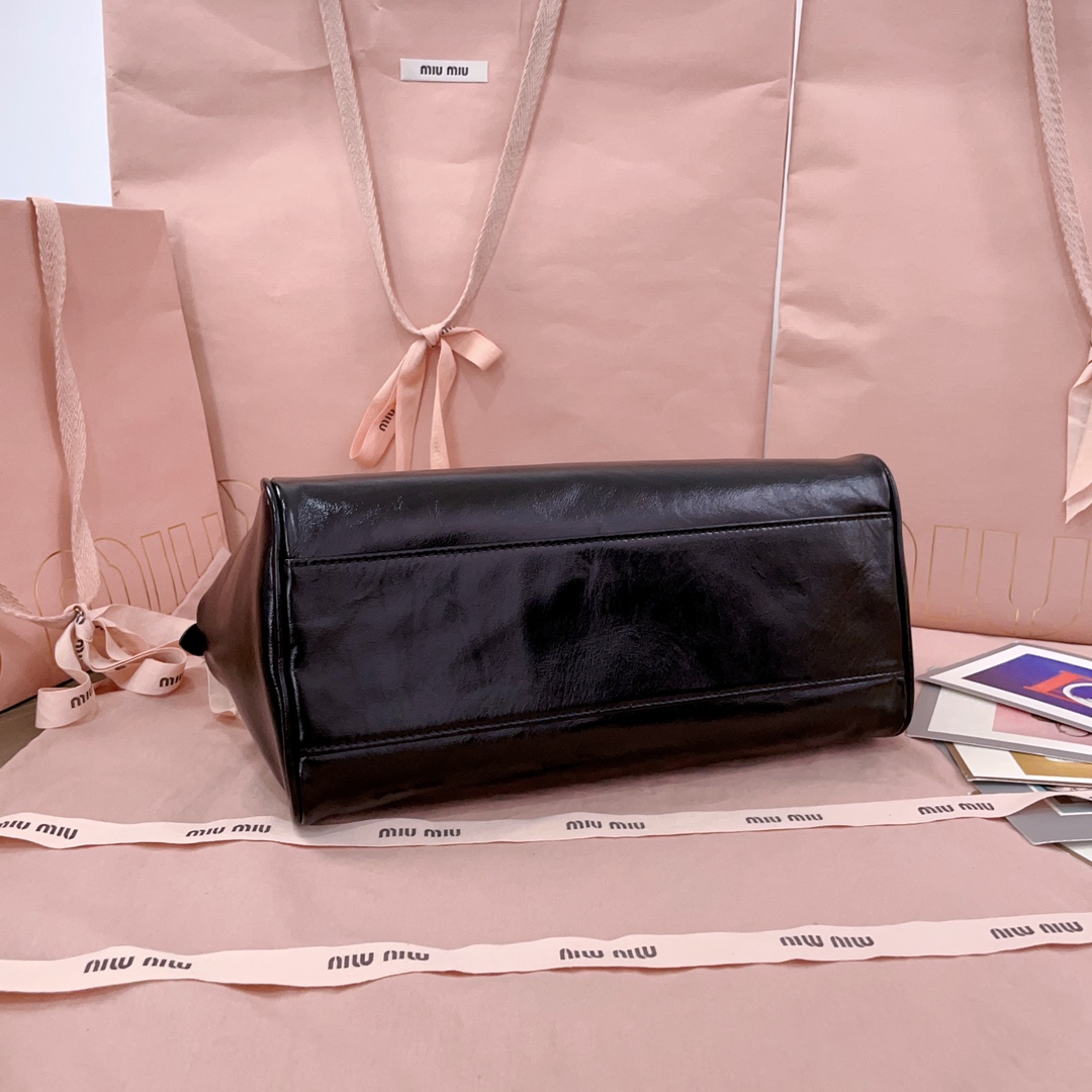 [TOP] Miu Miu Cowhide  Bowling Bag 28X15X13CM - Black