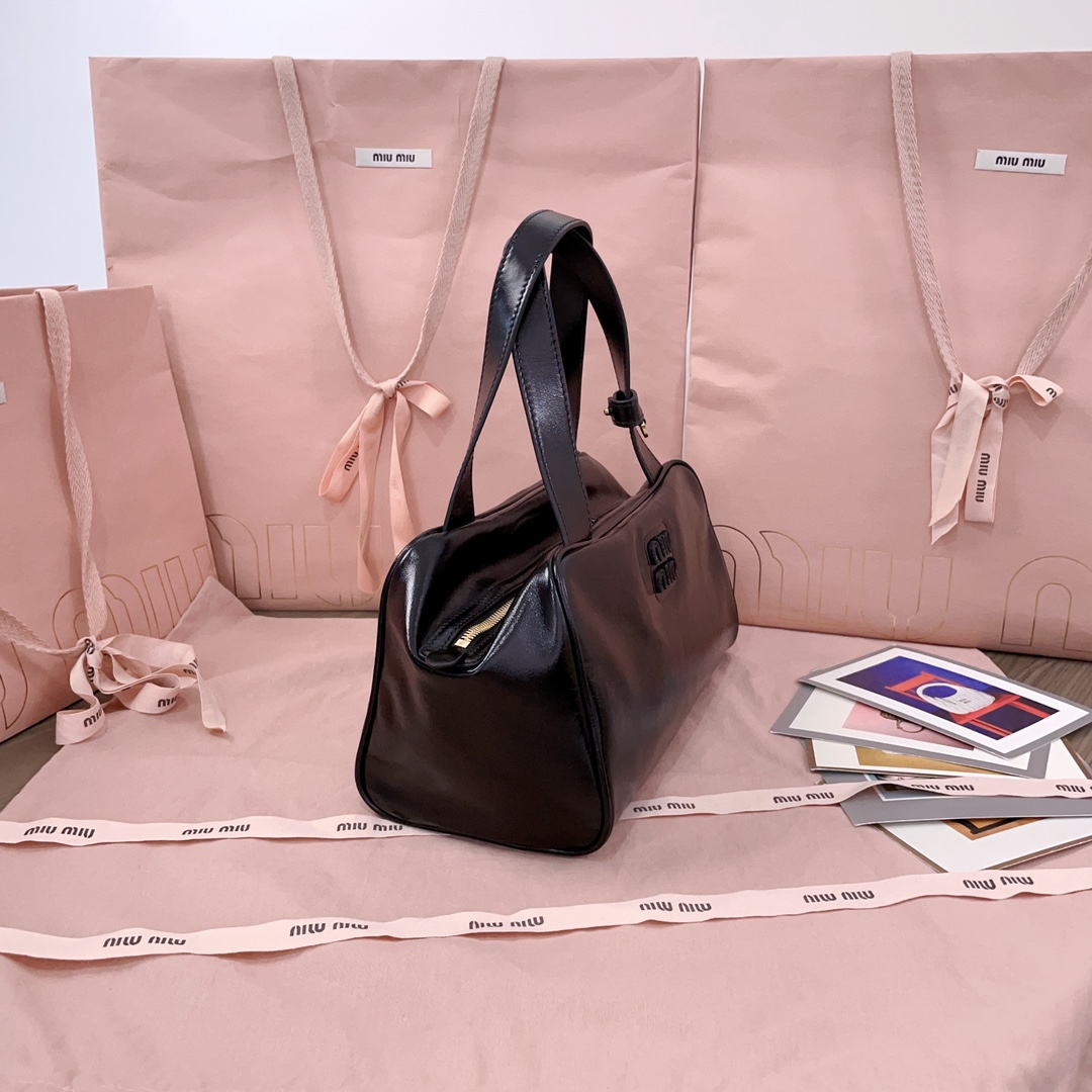 [TOP] Miu Miu Cowhide  Bowling Bag 28X15X13CM - Black