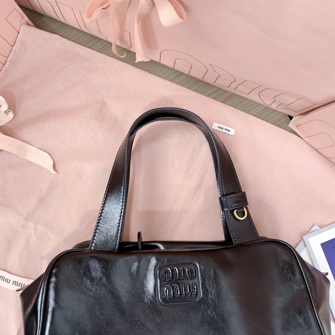 [TOP] Miu Miu Cowhide  Bowling Bag 28X15X13CM - Black