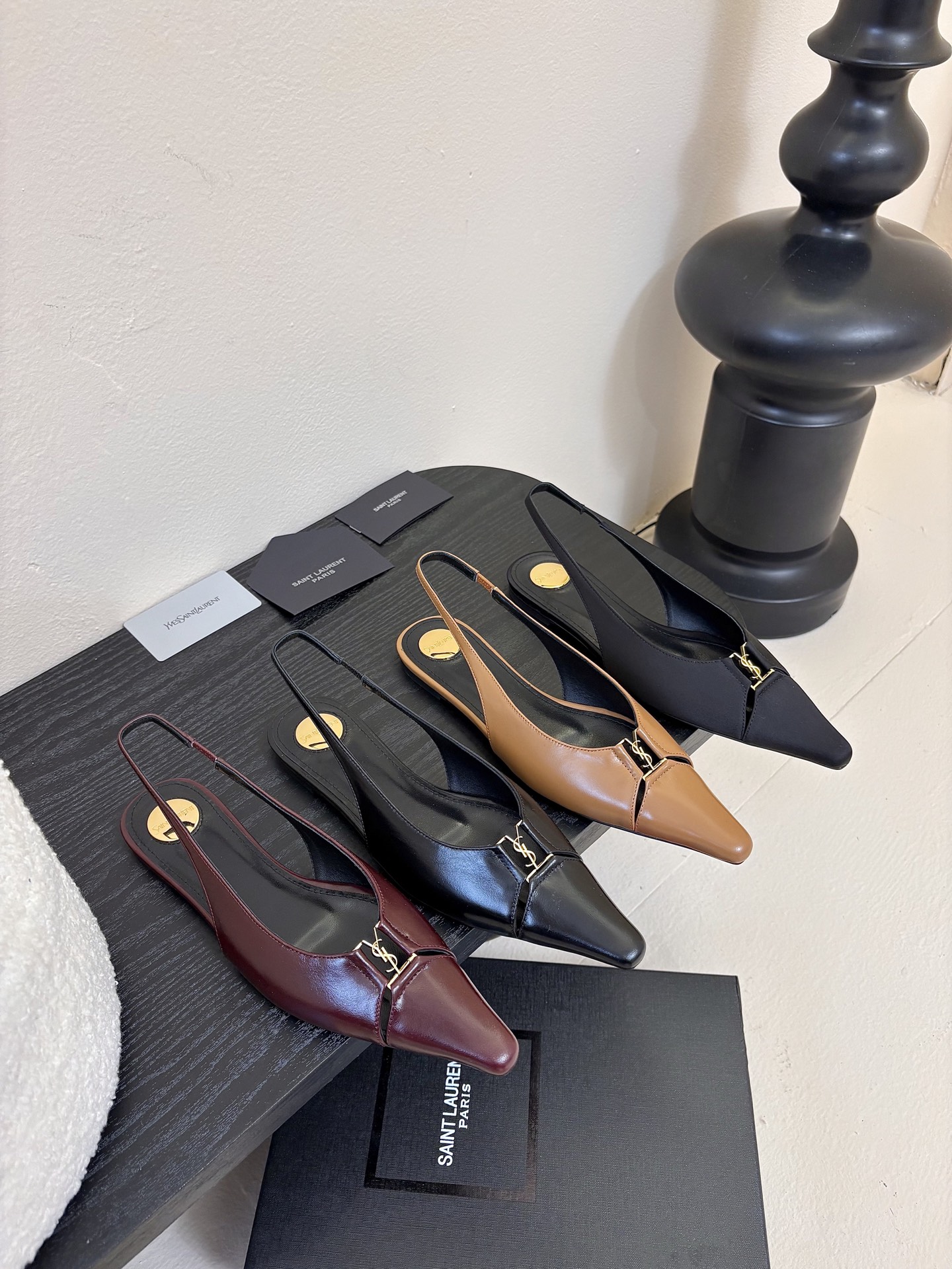 [TOP] Yves Saint Laurent YSL Cow Leather/Silk Flats Mules - 4 Colors