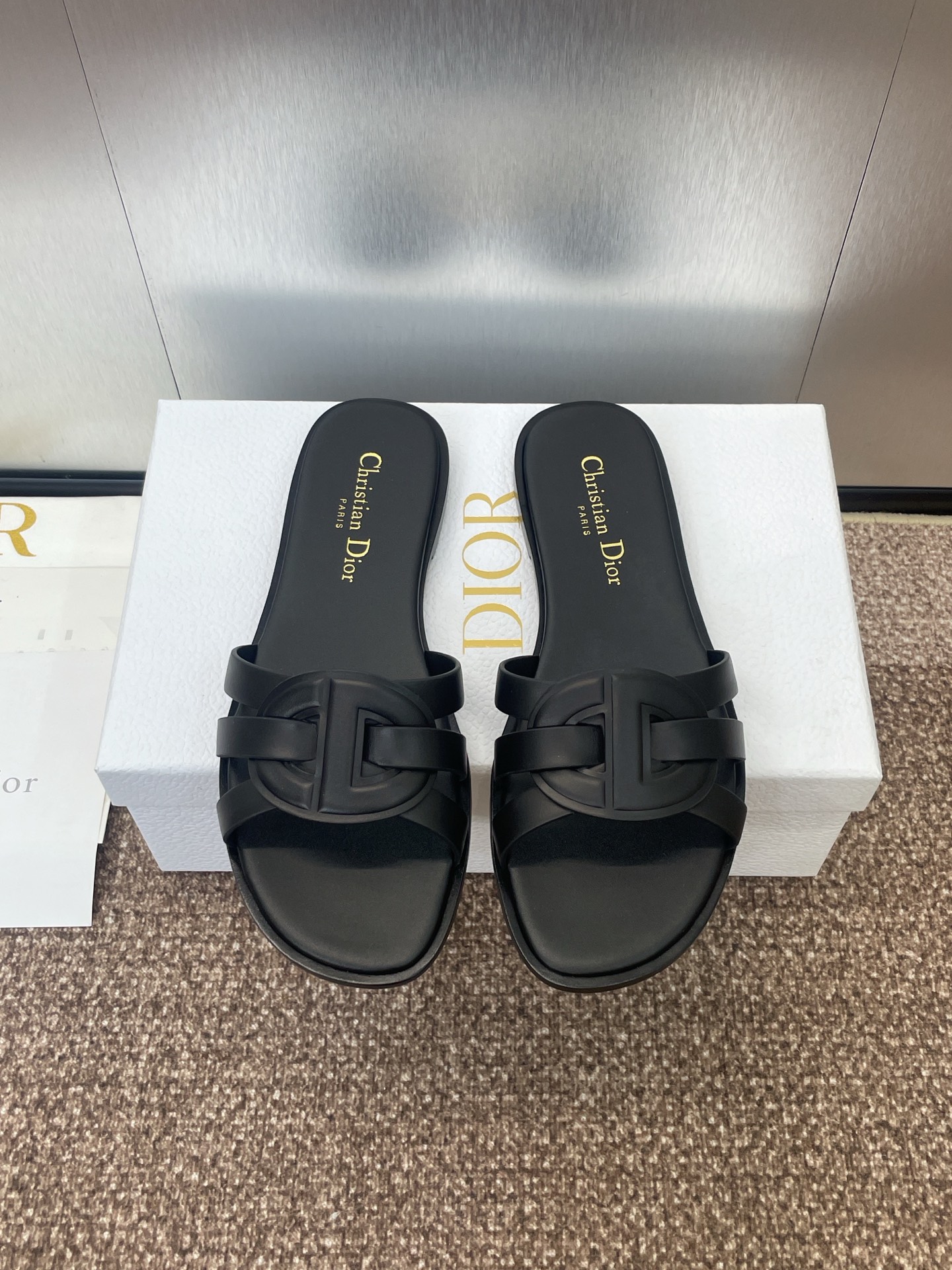 [TOP] Christian Dior D-Club Flat Slippers Calfskin - 7 Color