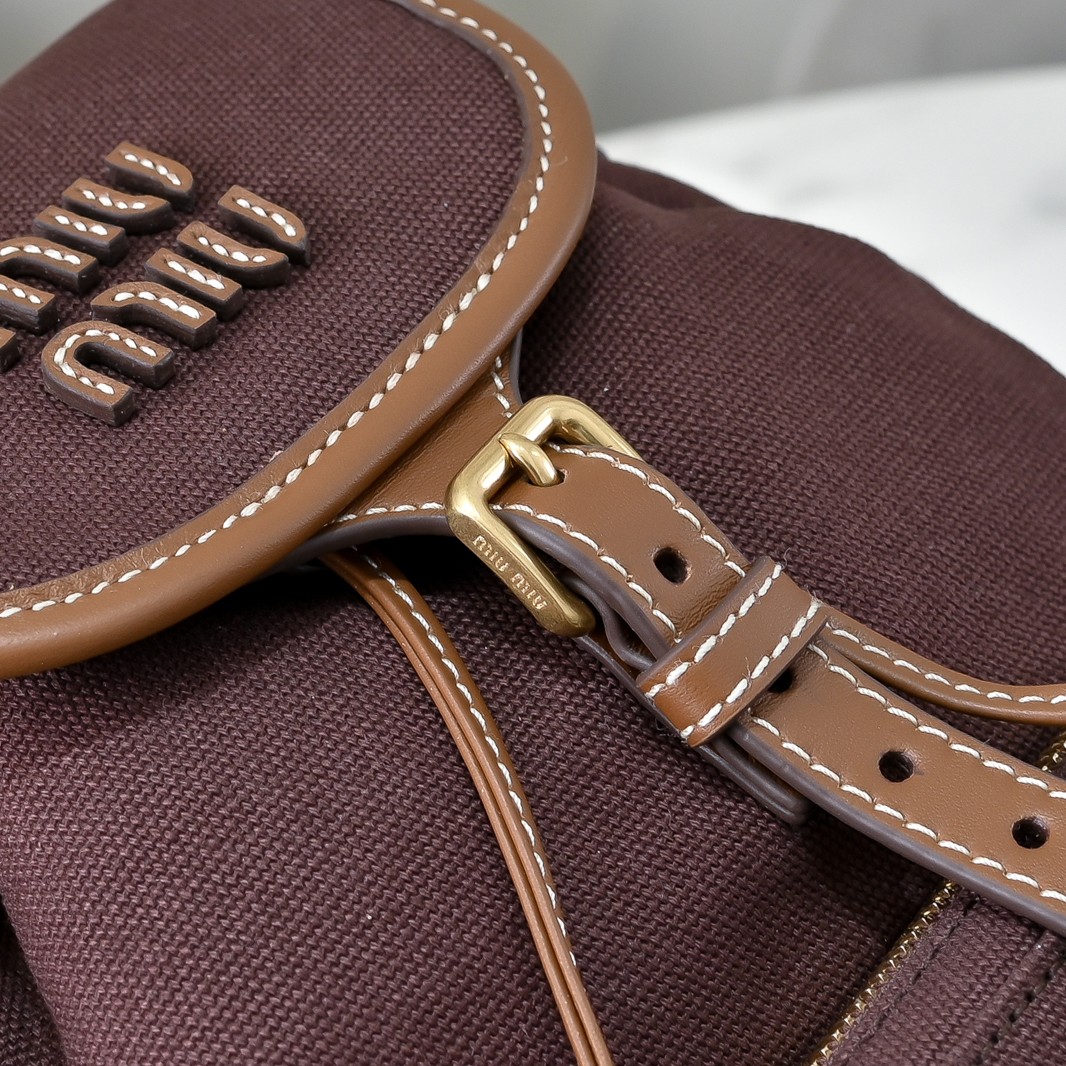 [TOP] Miu Miu Backpack Canvas+Cowhide 22x18x11.5cm/29.5x25x12.5cm - Brown