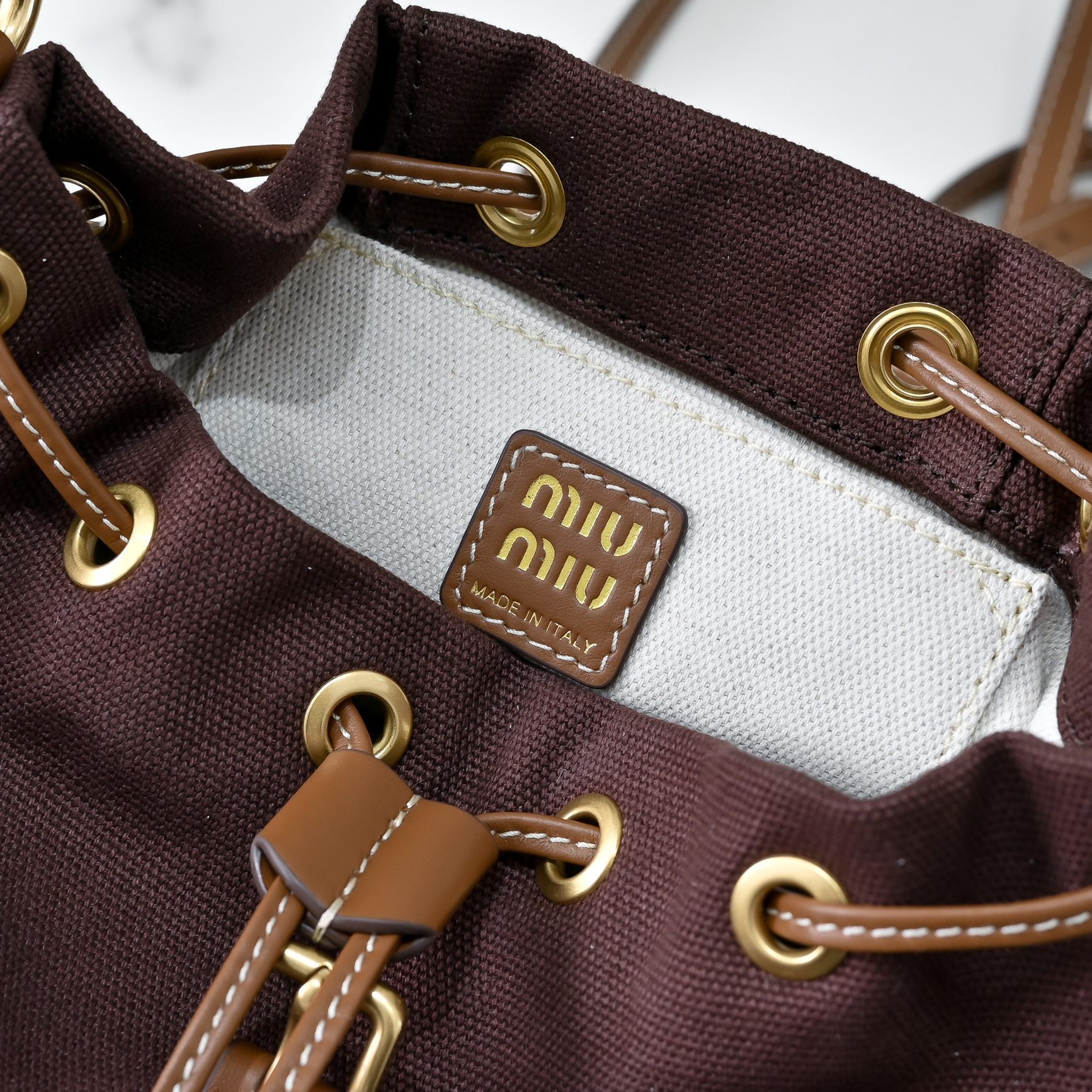 [TOP] Miu Miu Backpack Canvas+Cowhide 22x18x11.5cm/29.5x25x12.5cm - Brown