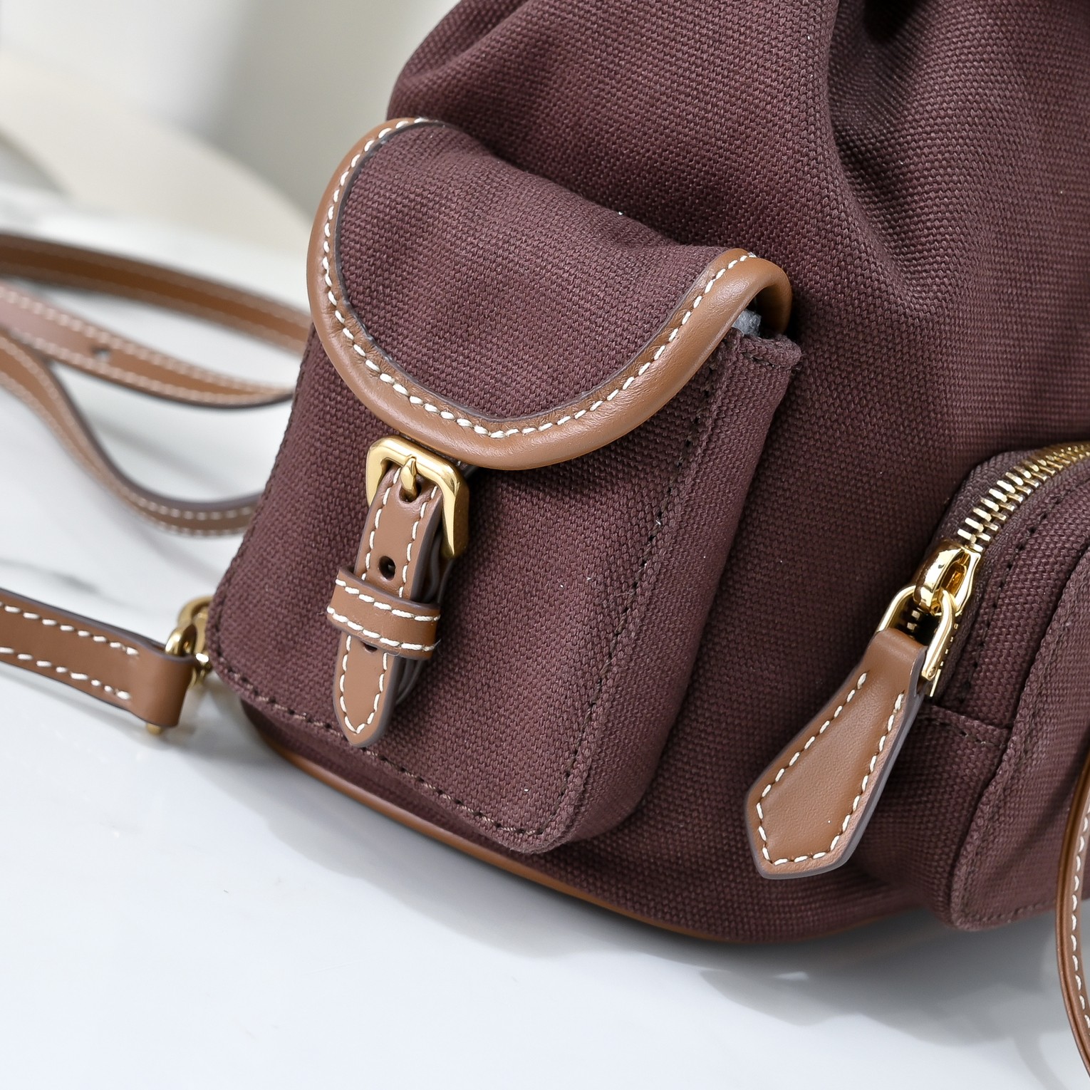 [TOP] Miu Miu Backpack Canvas+Cowhide 22x18x11.5cm/29.5x25x12.5cm - Brown