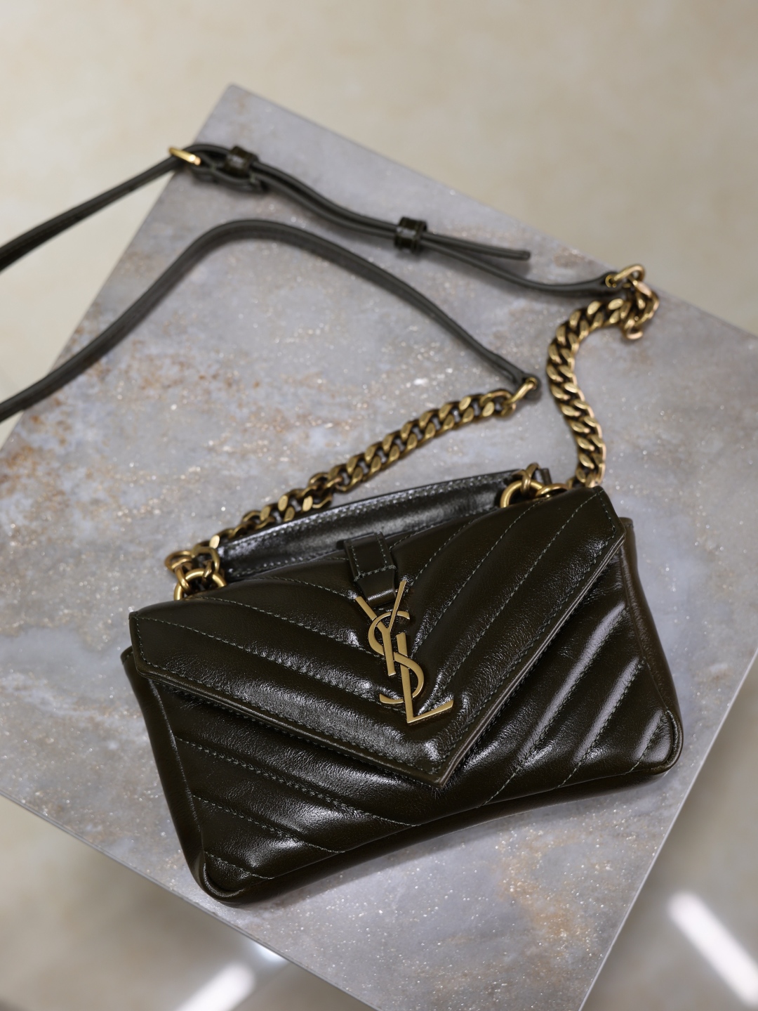 [TOP] Yves Saint Laurent YSL Envelope Bag Mini College Bag 20×13×3cm - Green
