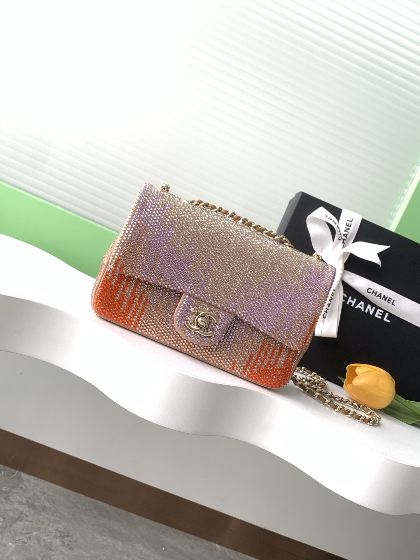 [TOP] CHANEL Diamond Flap Bag 14-21-8 cm - Pink