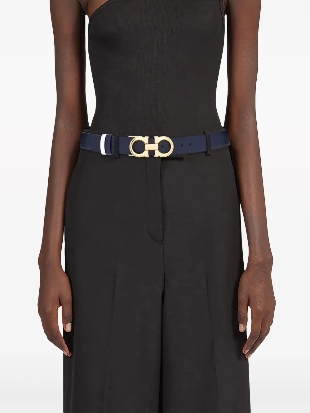 [TOP] Ferragamo Gancini Double-sided  Belt - Navy