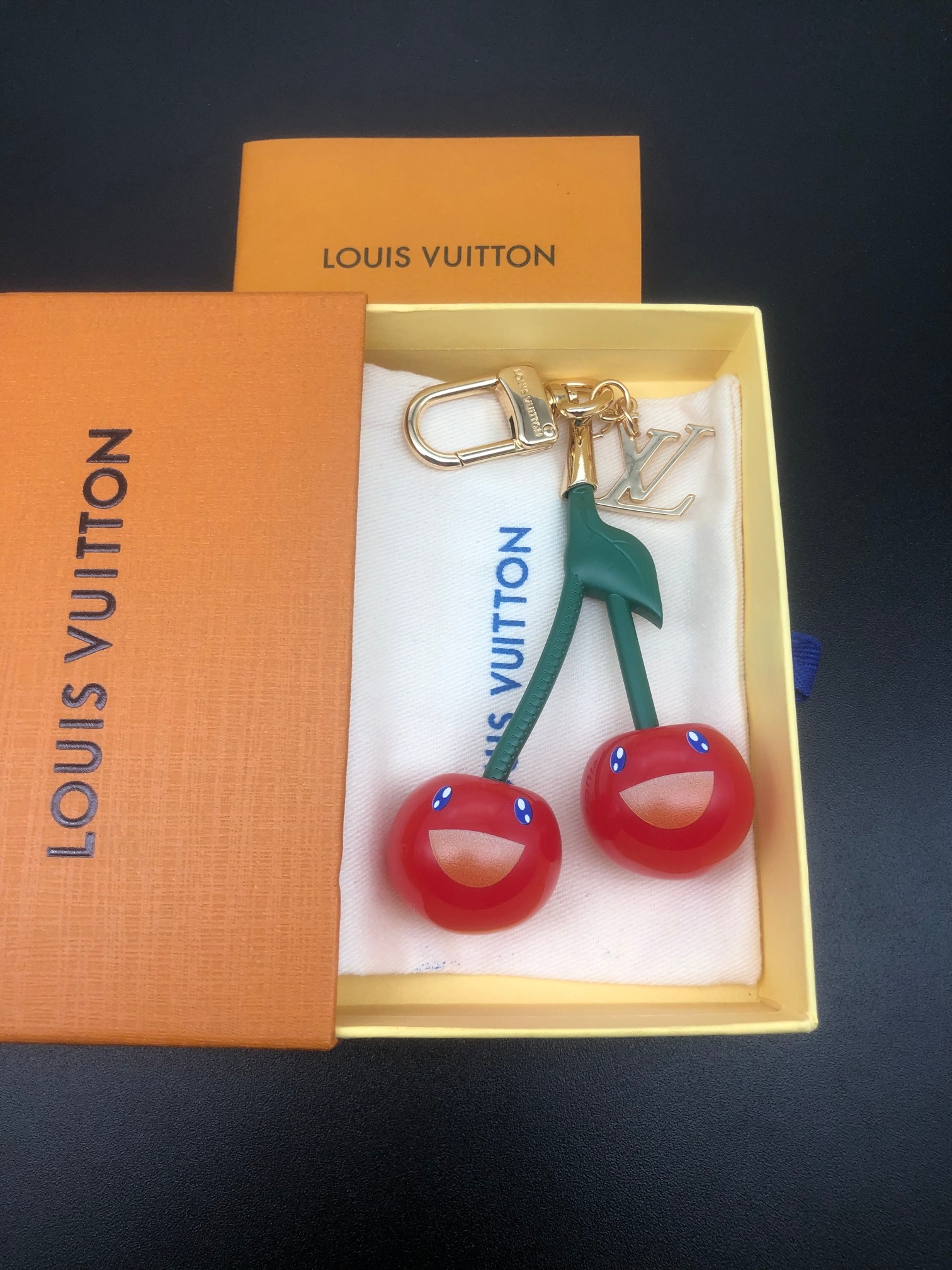 [TOP] Louis Vuitton LV Cerise Keychain/ Bag Charm - Gold