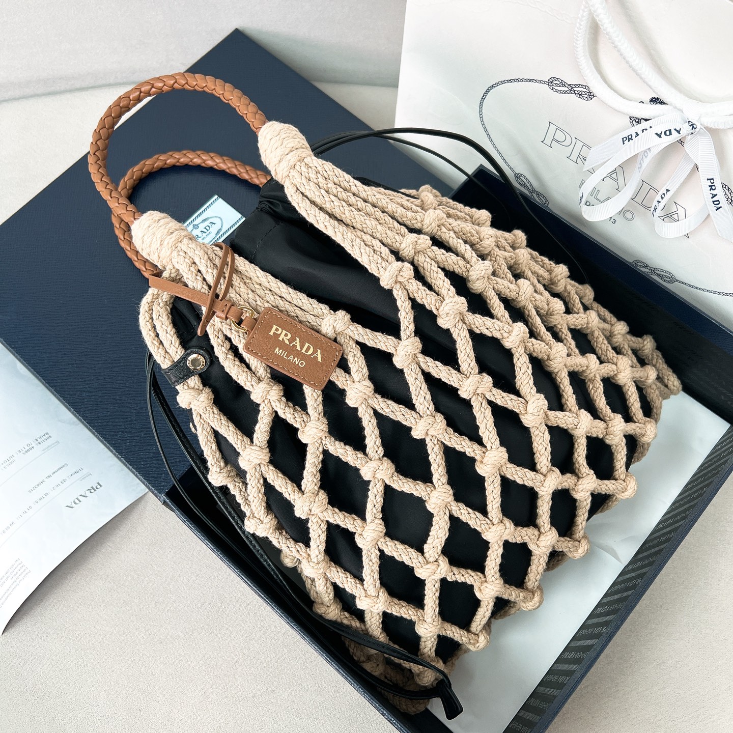 [TOP] PRADA Cotton Lace Handbag 37x30cm - 3 Color
