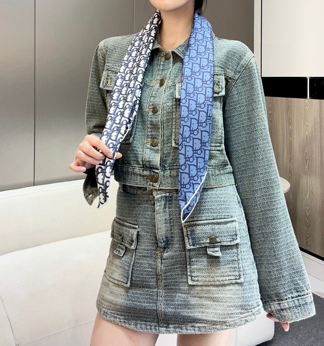 [TOP] Christian Dior Silk Scarf 90x90 cm - Blue