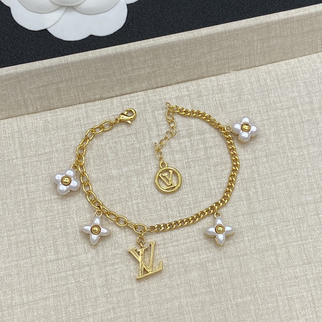 [TOP] Louis Vuitton LV Bracelet with White Flowers - 3 Colour