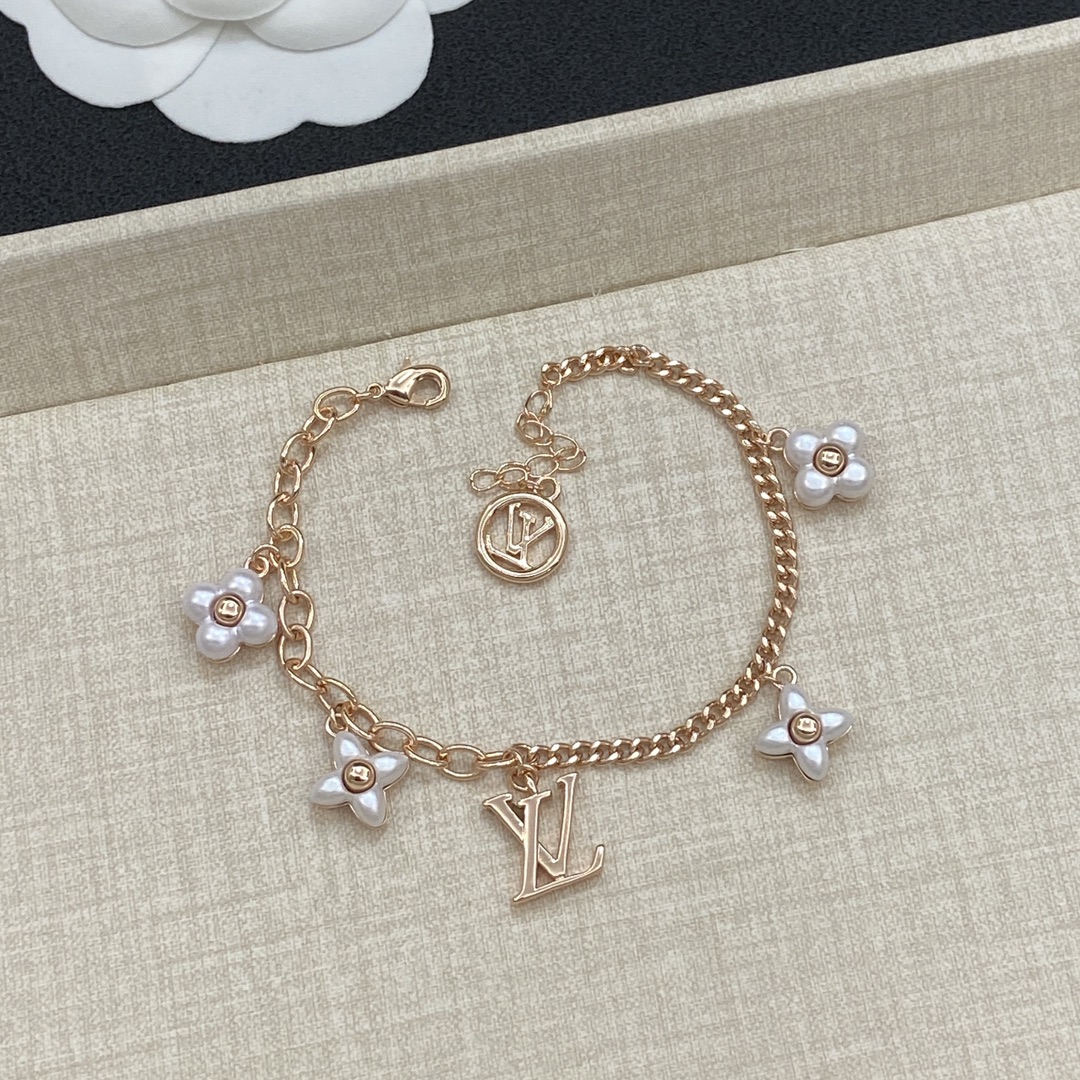 [TOP] Louis Vuitton LV Bracelet with White Flowers - 3 Colour