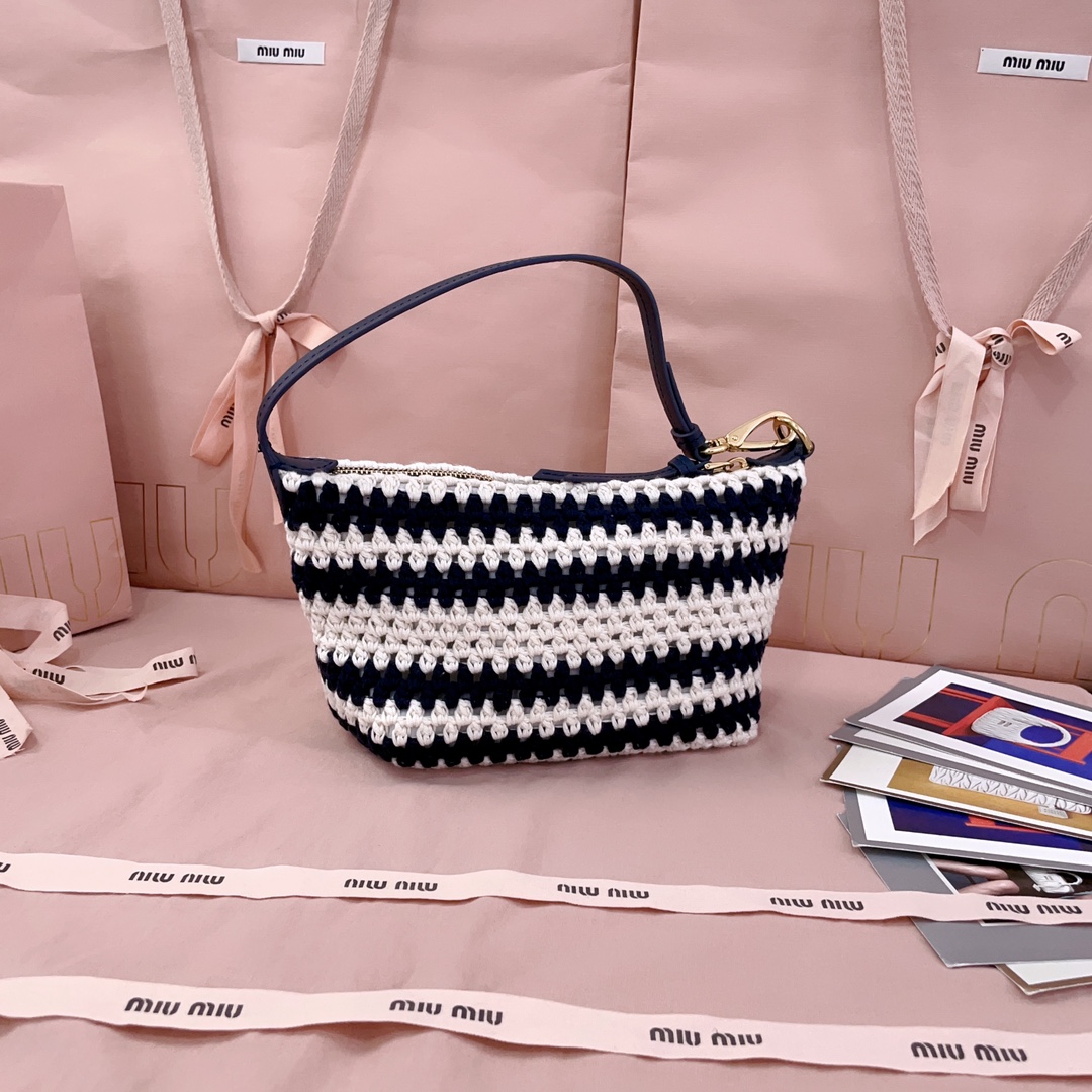 [TOP] Miu Miu Cotton Thread Lunch Box Bag 19*14*10cm - Blue