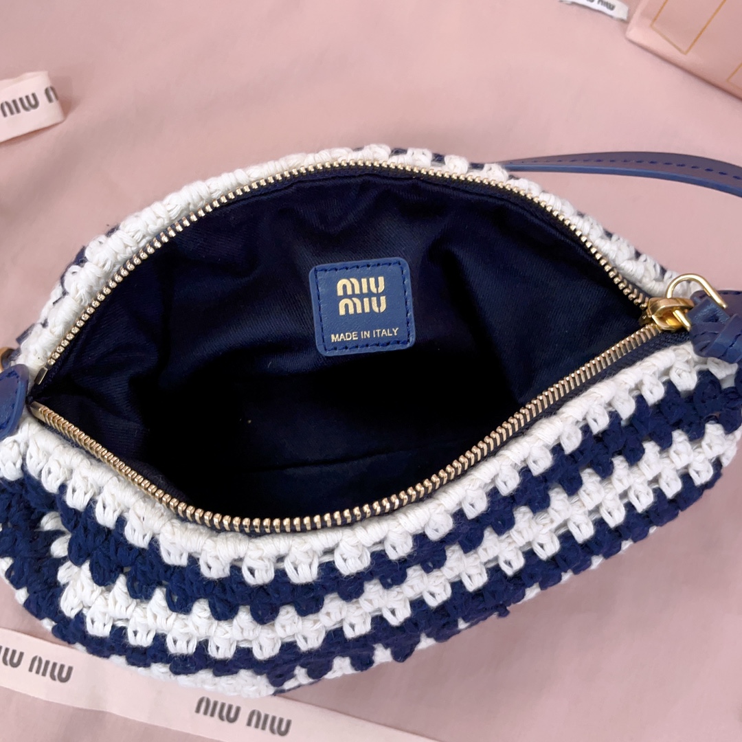 [TOP] Miu Miu Cotton Thread Lunch Box Bag 19*14*10cm - Blue