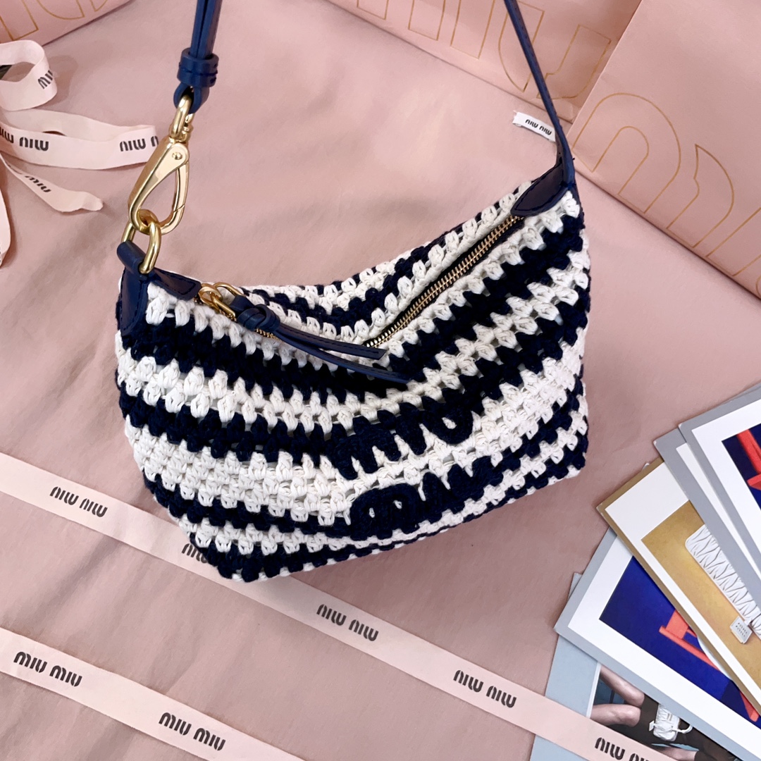 [TOP] Miu Miu Cotton Thread Lunch Box Bag 19*14*10cm - Blue