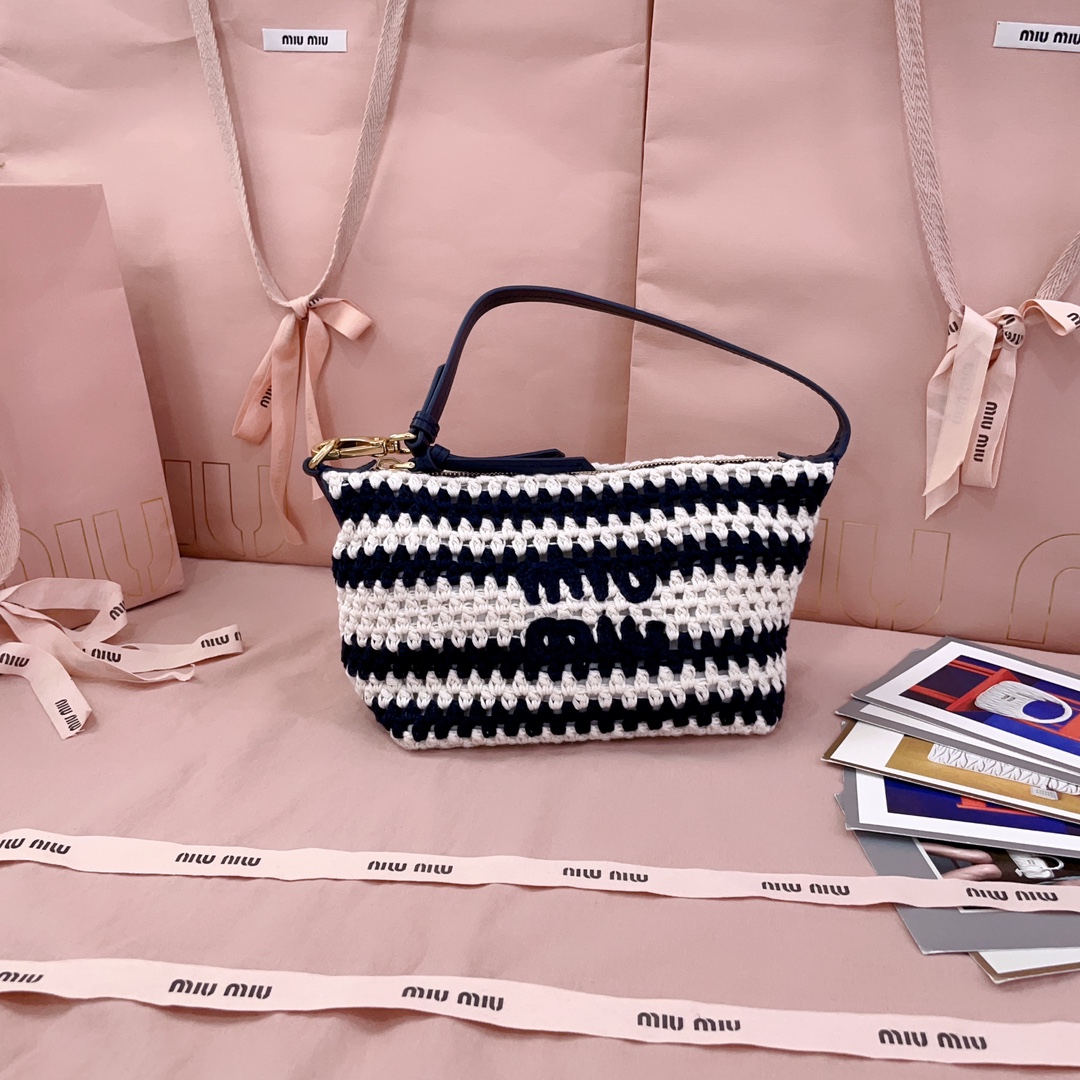 [TOP] Miu Miu Cotton Thread Lunch Box Bag 19*14*10cm - Blue