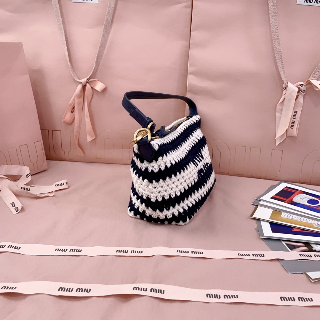 [TOP] Miu Miu Cotton Thread Lunch Box Bag 19*14*10cm - Blue