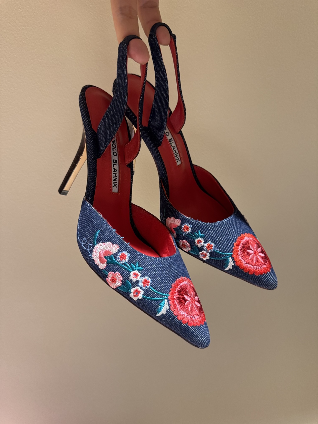 [TOP] Manolo Blahnik Floral Embroidered Denim 10cm High Heel Pumps - 3 Color