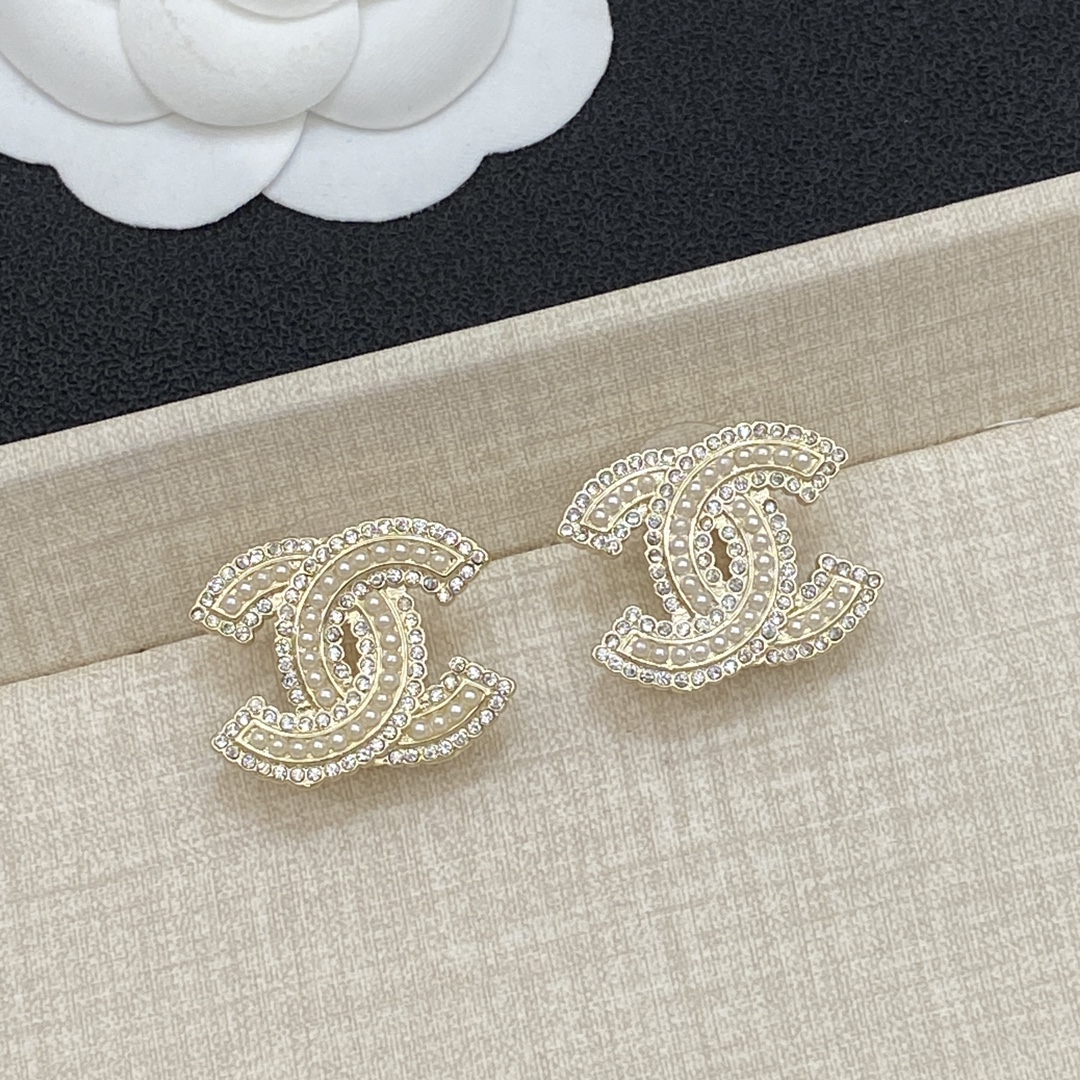 [TOP] CHANEL CC Diamonds Earrings - Gold