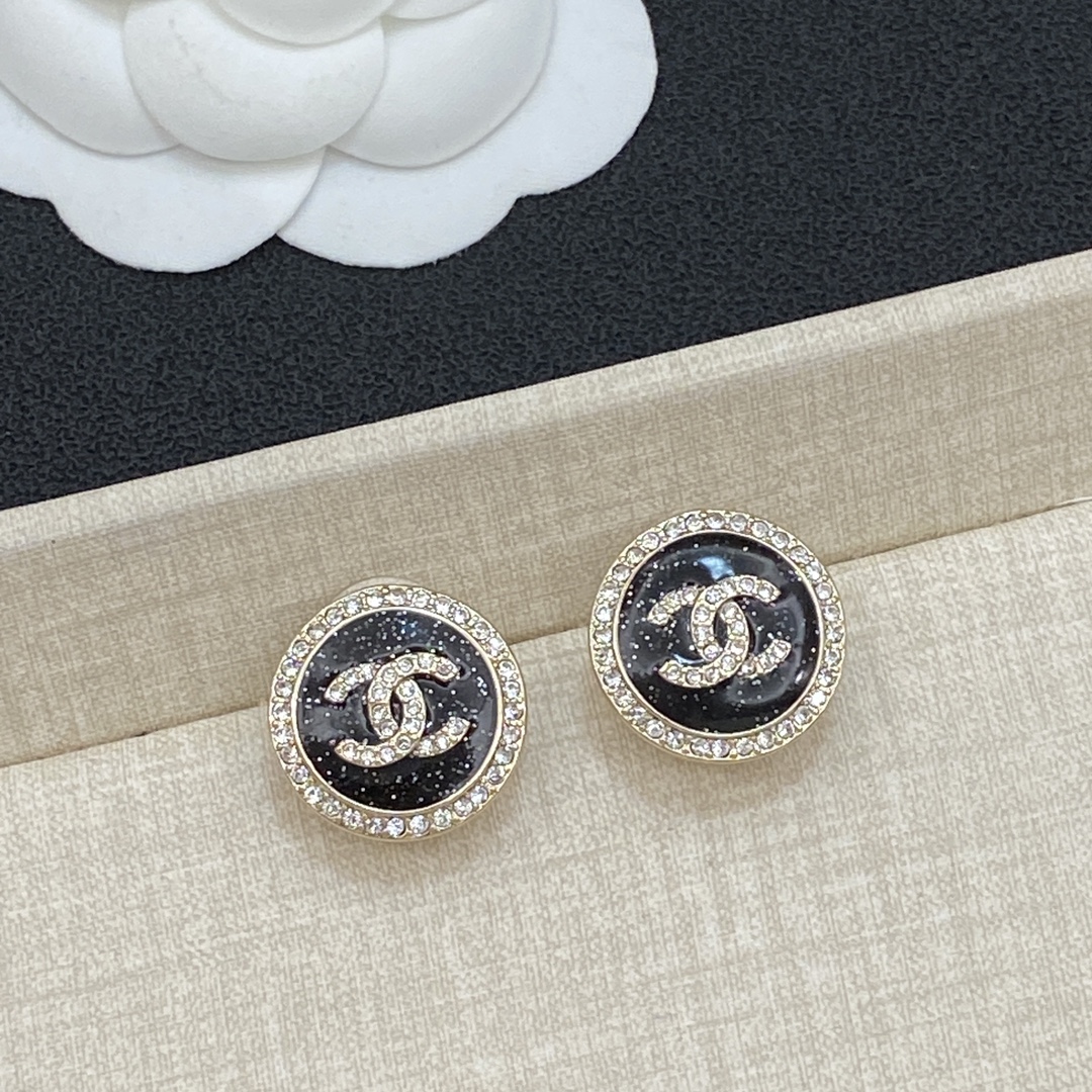 [TOP] CHANEL CC Diamonds Earrings - Gold