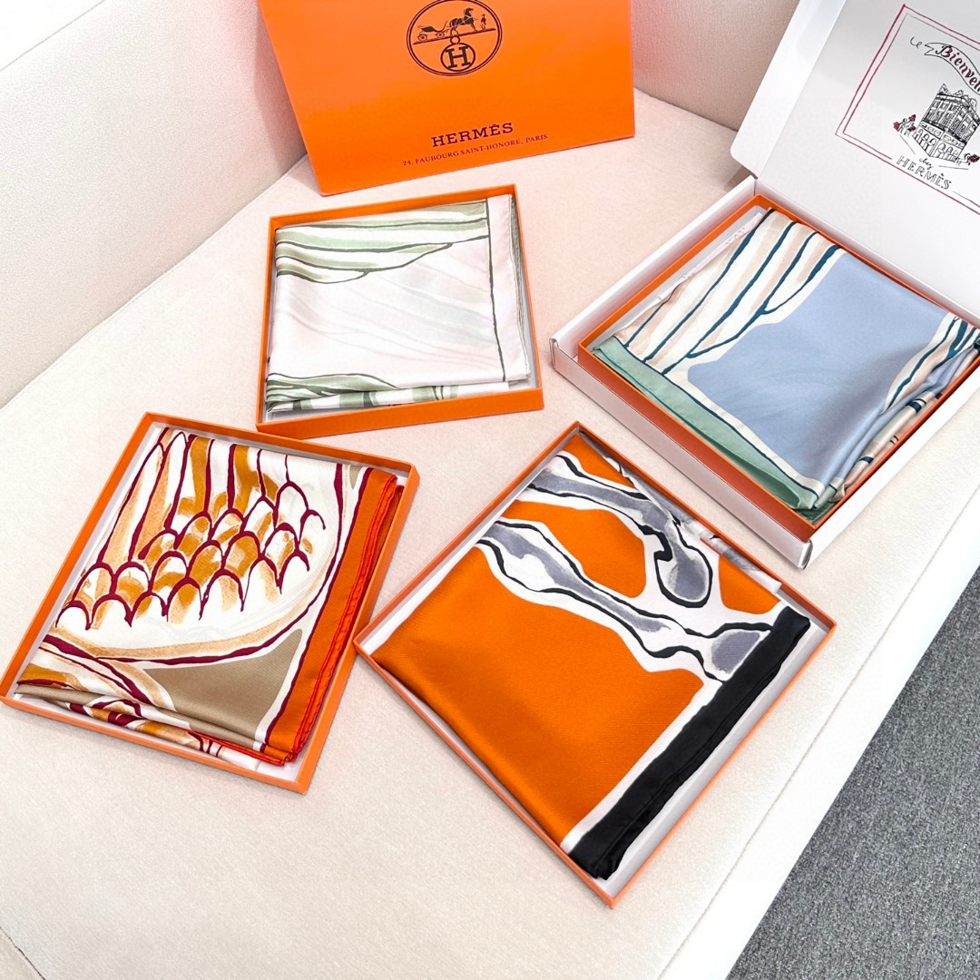 [TOP] HERMES Square Silk Scarf 90*90cm - 4 Colors