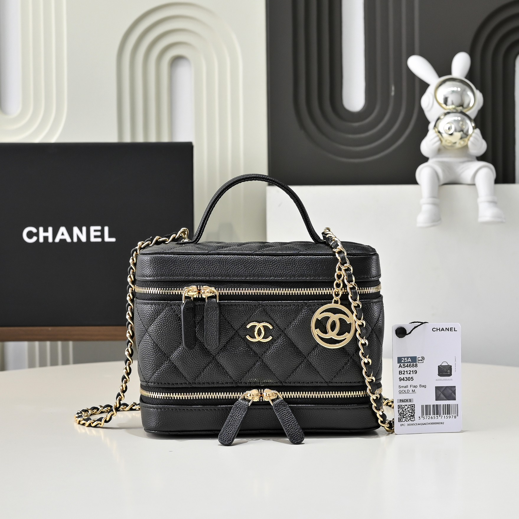 [TOP] CHANEL Double-layer Design Vanity Case 18-13-9cm - Black
