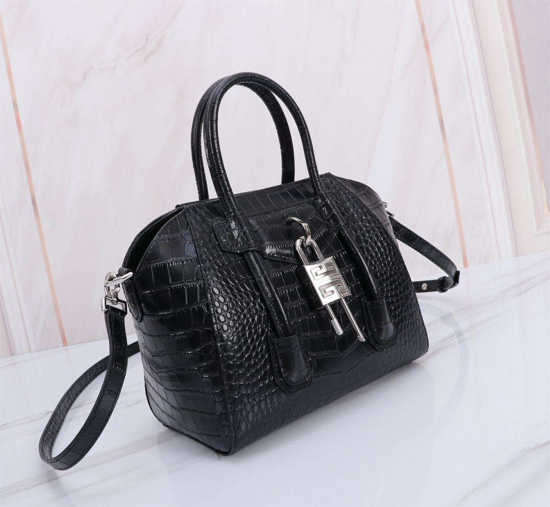 [TOP] GIVENCHY Antigona Toy Lock Bag 23x27x13cm - Black&SHW