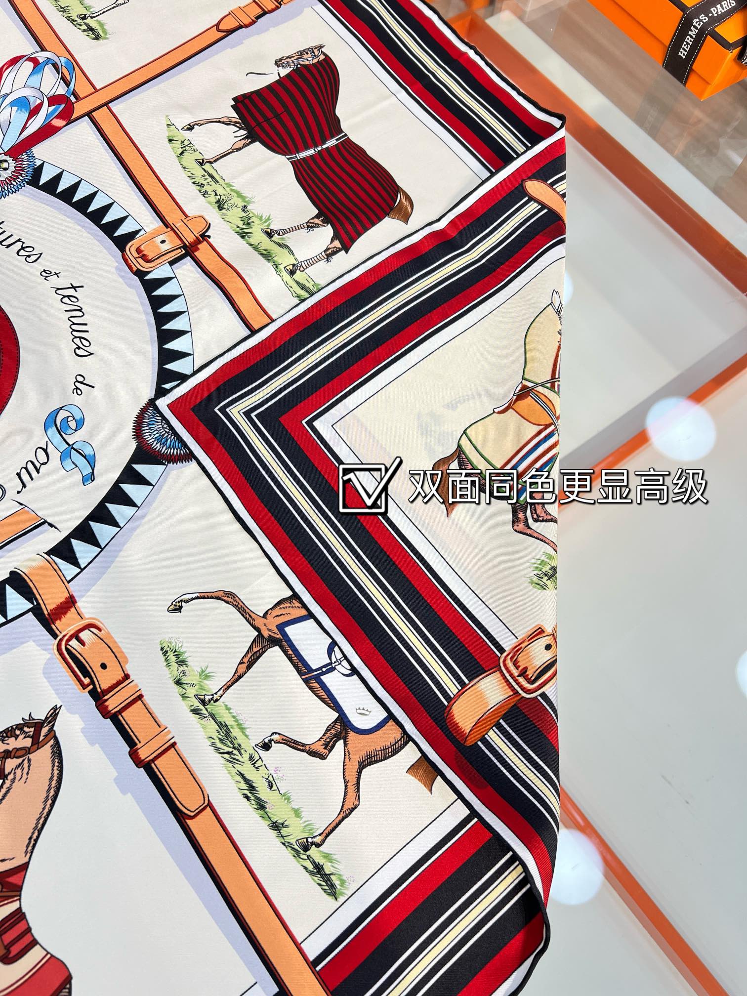 [TOP] HERMES Square Silk Scarf 90*90cm - Beige