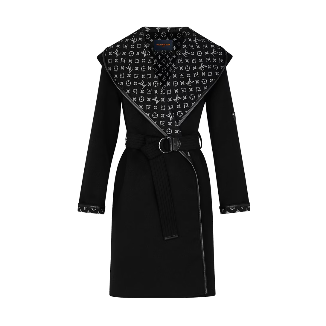 [TOP] Louis Vuitton LV Hooded Wrap Coat - Black