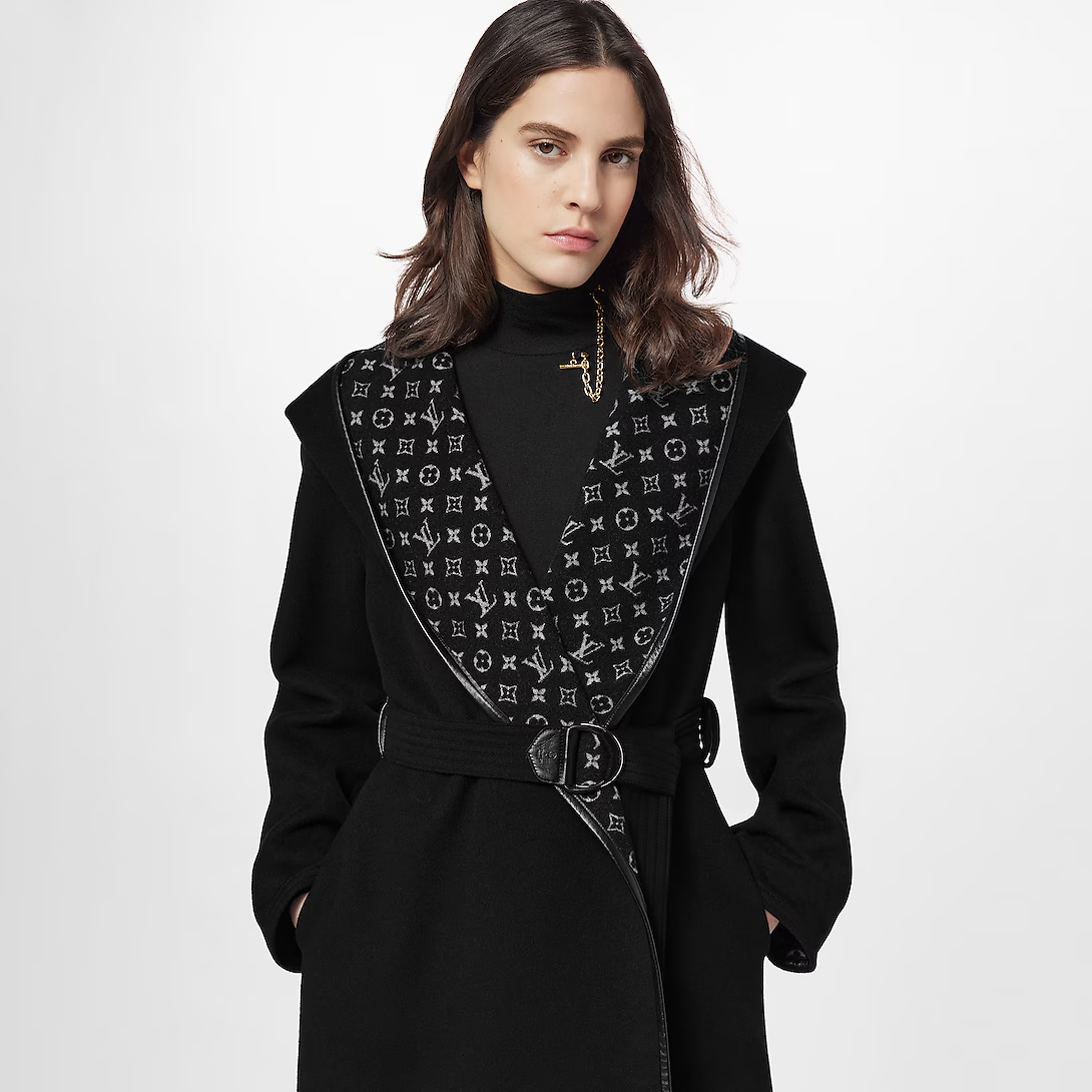 [TOP] Louis Vuitton LV Hooded Wrap Coat - Black