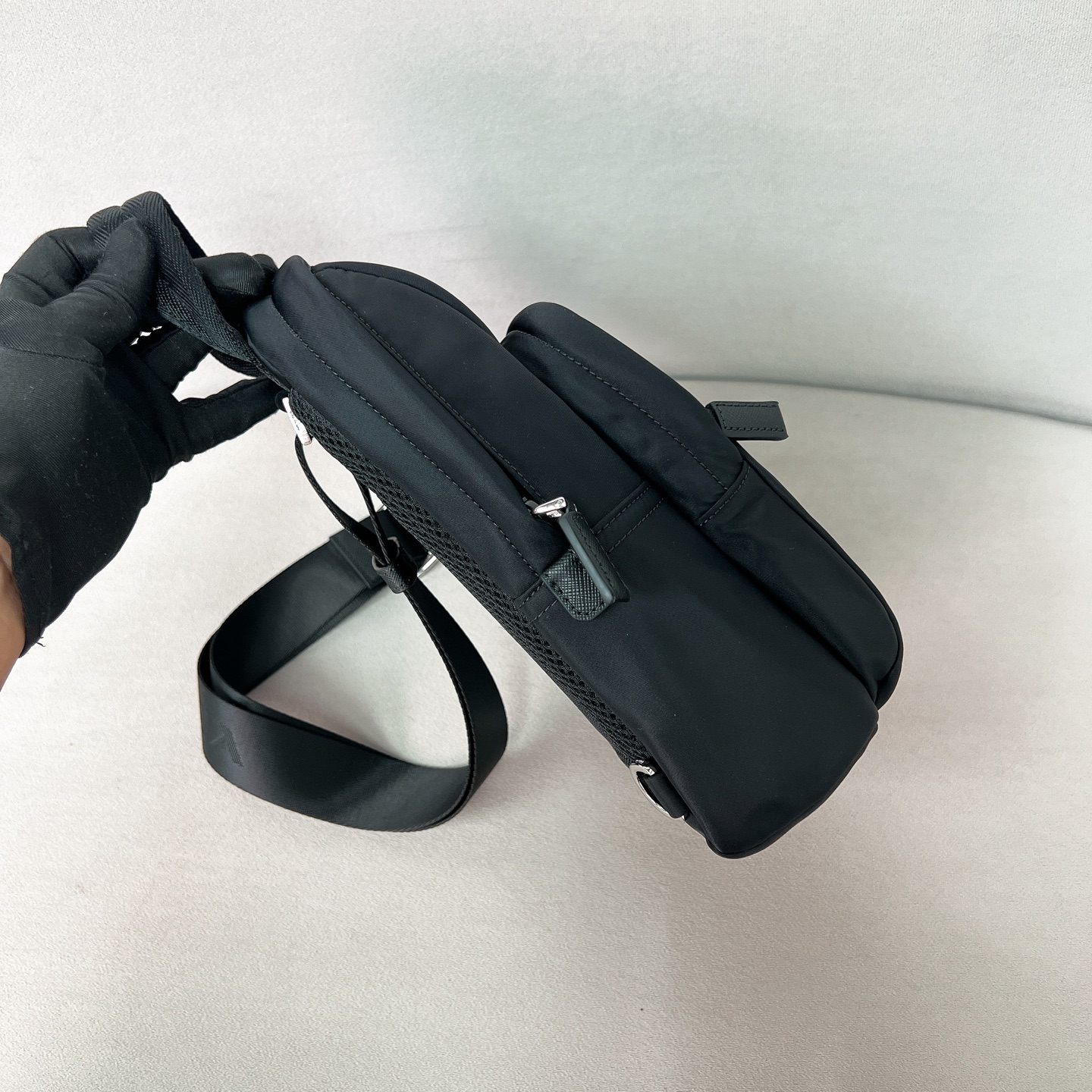 [TOP] PRADA Re-Nylon and Saffiano Leather Backpack 20x27x8cm - Black