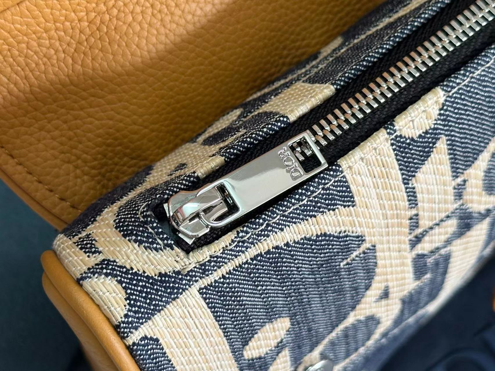 [TOP] Christian Dior Saddle Bag Raffia 27x20x5cm - Blue and Beige