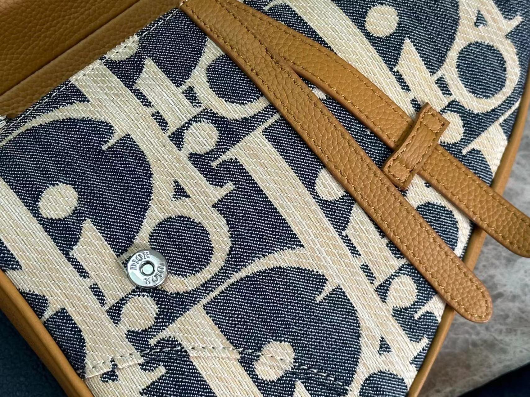 [TOP] Christian Dior Saddle Bag Raffia 27x20x5cm - Blue and Beige