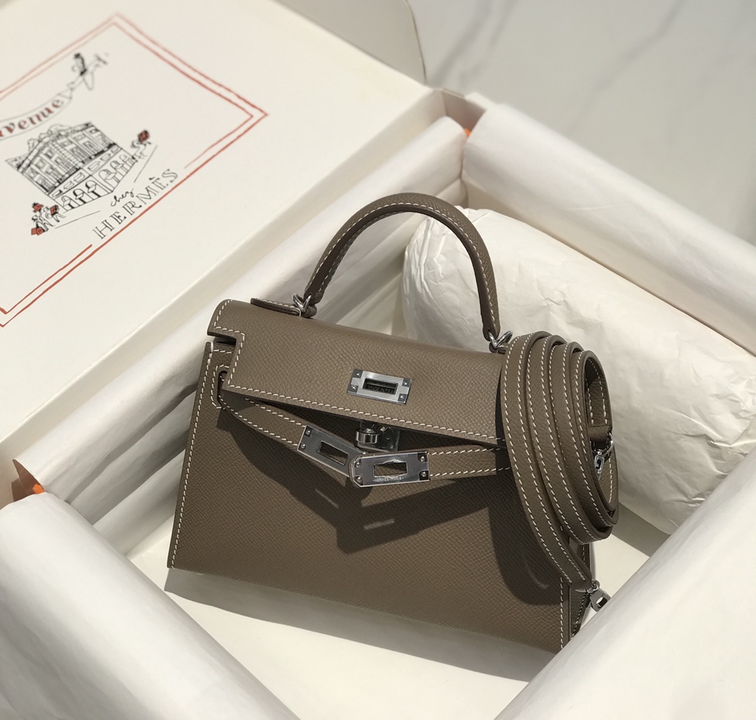 [TOP] HERMES Mini Kelly II Epsom Leather 19cm -  Asphalt gray & SHW