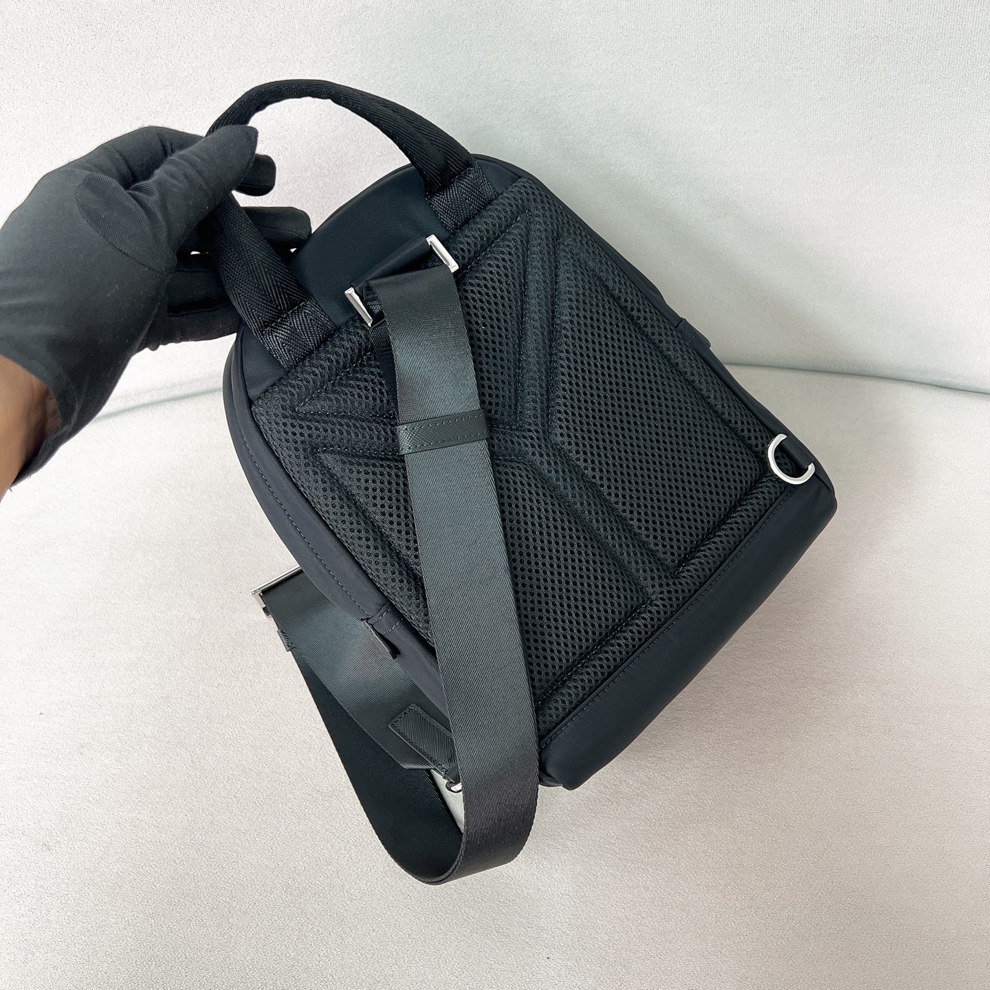 [TOP] PRADA Re-Nylon and Saffiano Leather Backpack 20x27x8cm - Black