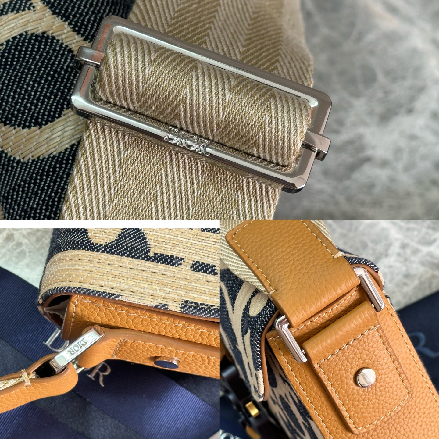 [TOP] Christian Dior Saddle Messenger Bag 24x16.5x5.5cm - Blue and Beige