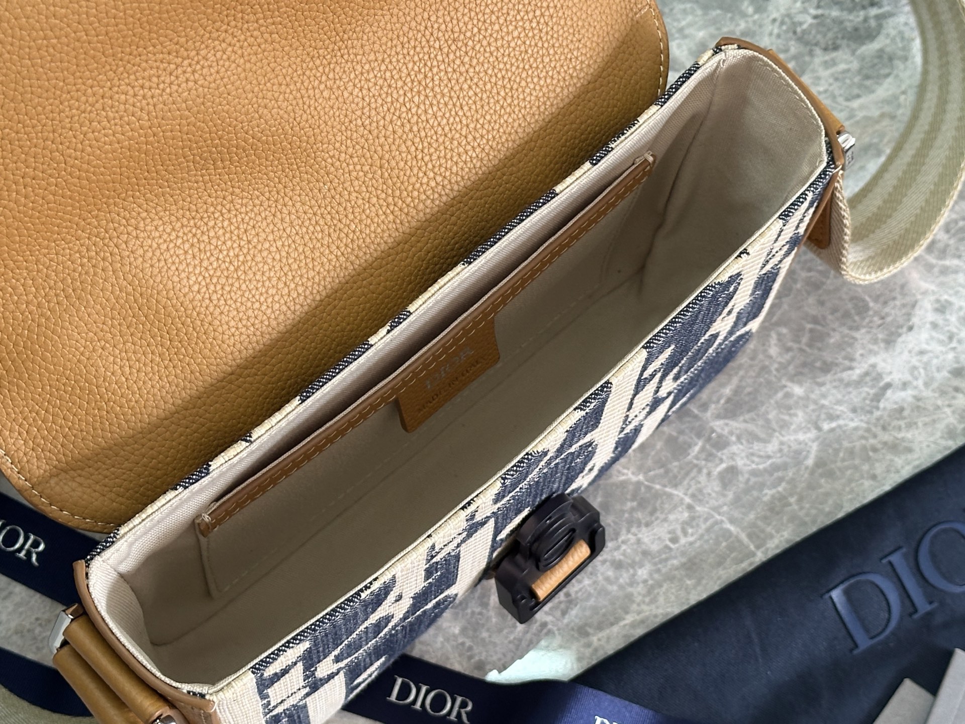 [TOP] Christian Dior Saddle Messenger Bag 24x16.5x5.5cm - Blue and Beige