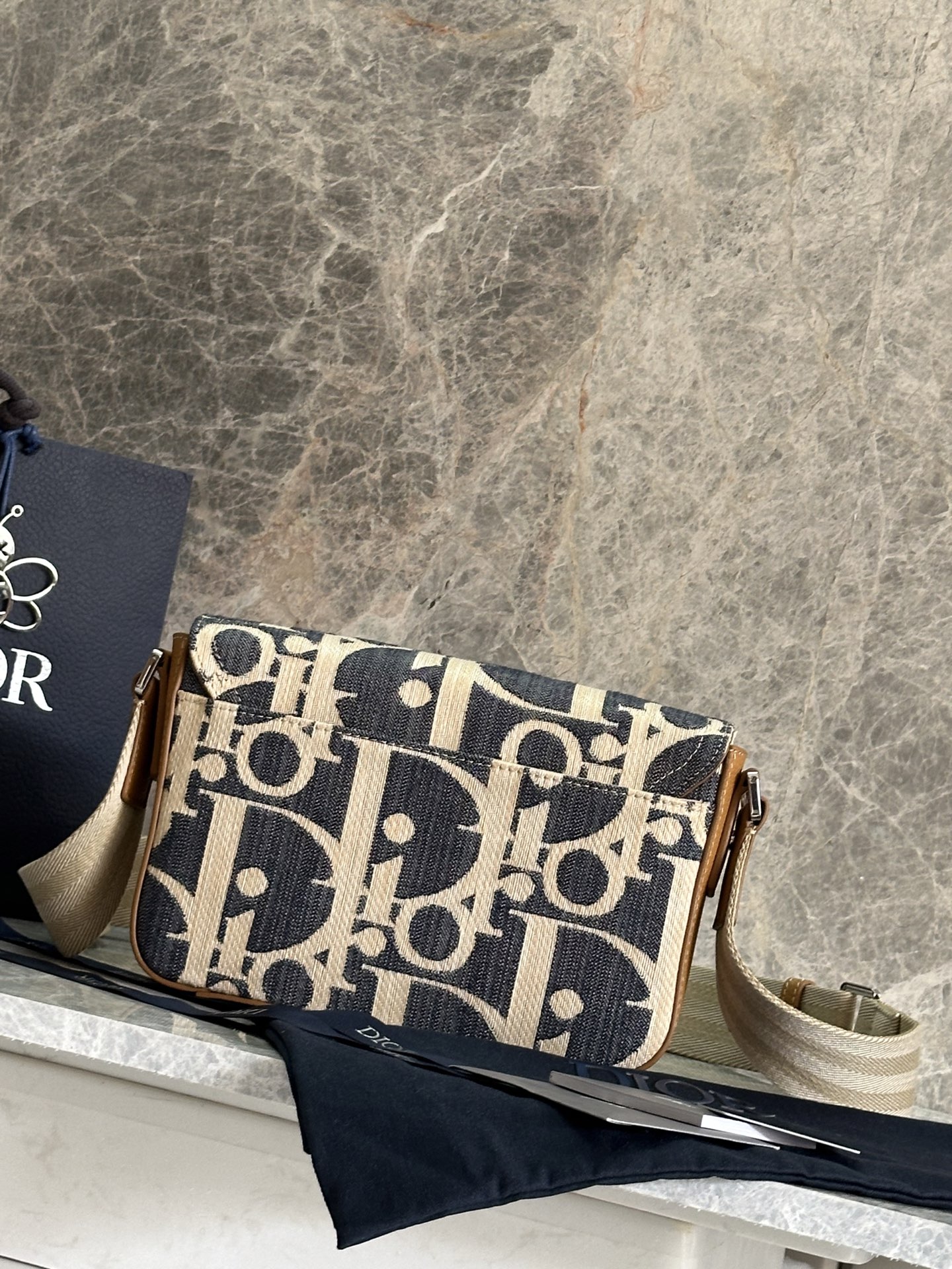 [TOP] Christian Dior Saddle Messenger Bag 24x16.5x5.5cm - Blue and Beige