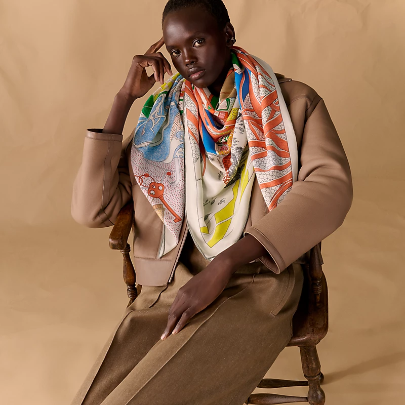 [TOP] HERMES 70% Cashmere + 30% Silk Scarf 140x140 cm - 4 Colors