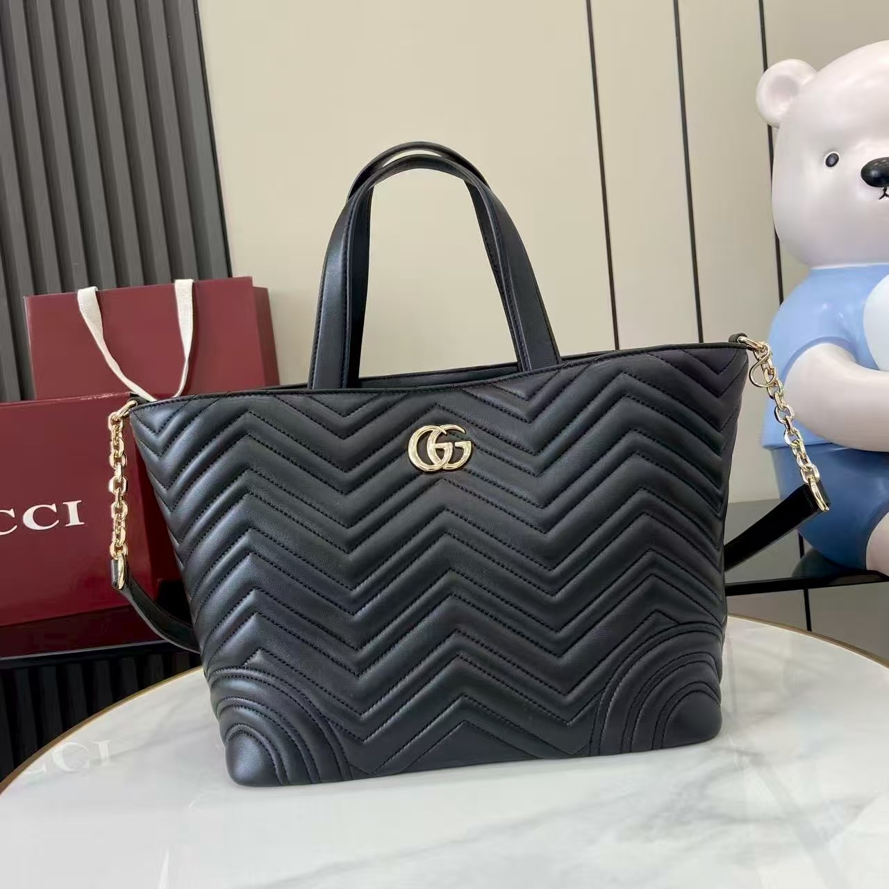 [TOP] GUCCI Betty Medium Tote Bag 39/28x24x16cm - Black